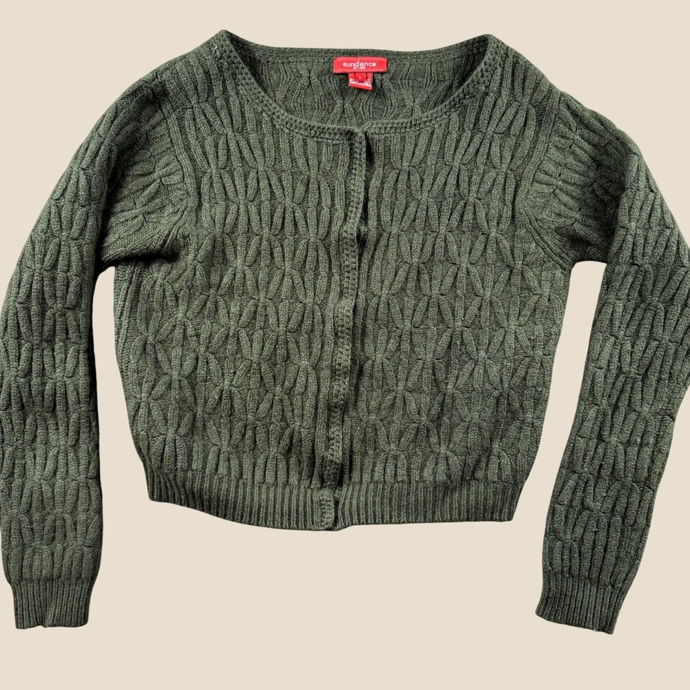 Sundance Cardigan Sweater Women L (Fits M) Green Cashmere Angora Lambswool Knit